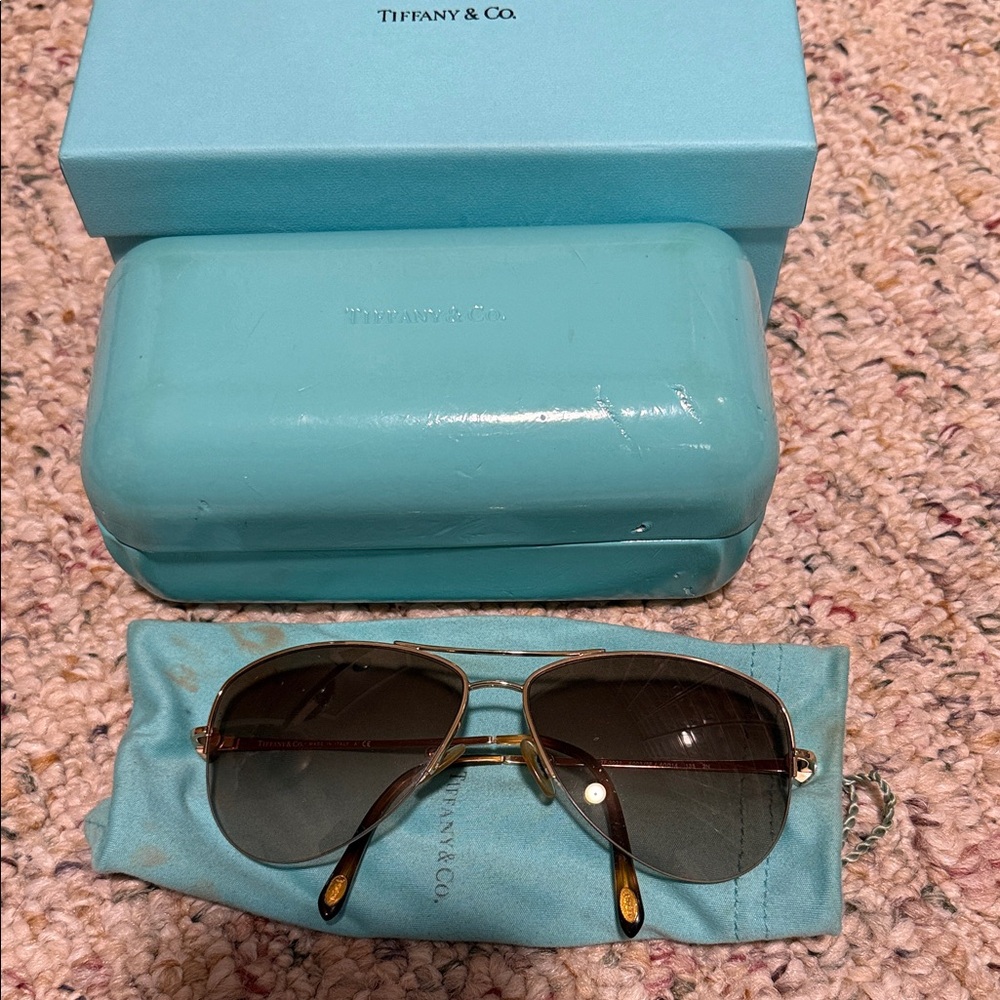 Tiffany & Co. Blue and Gold Aviator Sunglasses